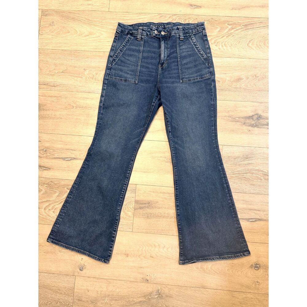 American Eagle Curvy Super High Rise Flare Jeans Women’s Sz 16 Dark Wash
